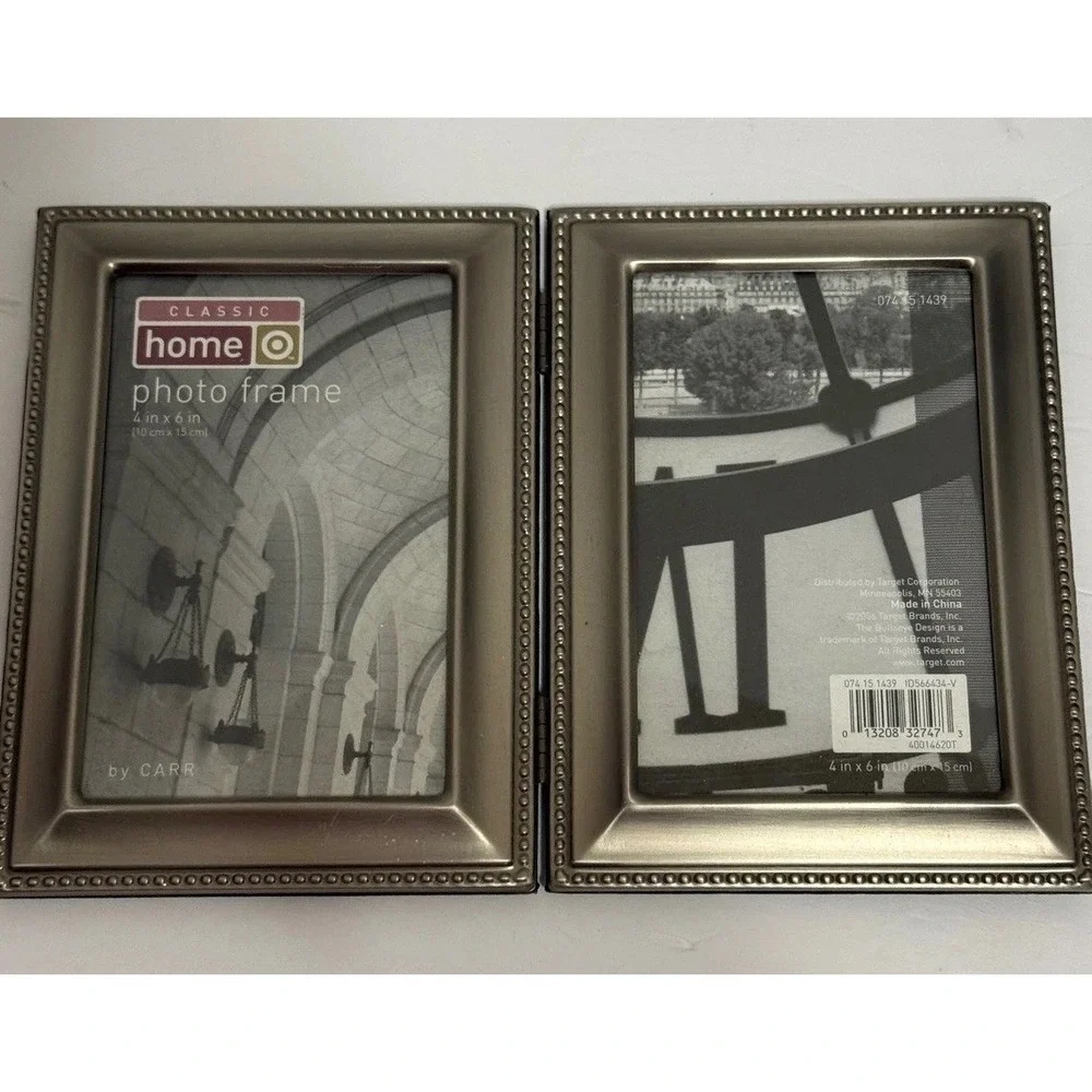 Classic‎ Home by Carr Champagne Silver Beaded 4x6 Double Hinged Picture Frame